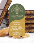 Tablette Fourrée  Noir 75 % "Praliné à l'ancienne" Amande Coco avec éclats de cacahuètes de Madagascar